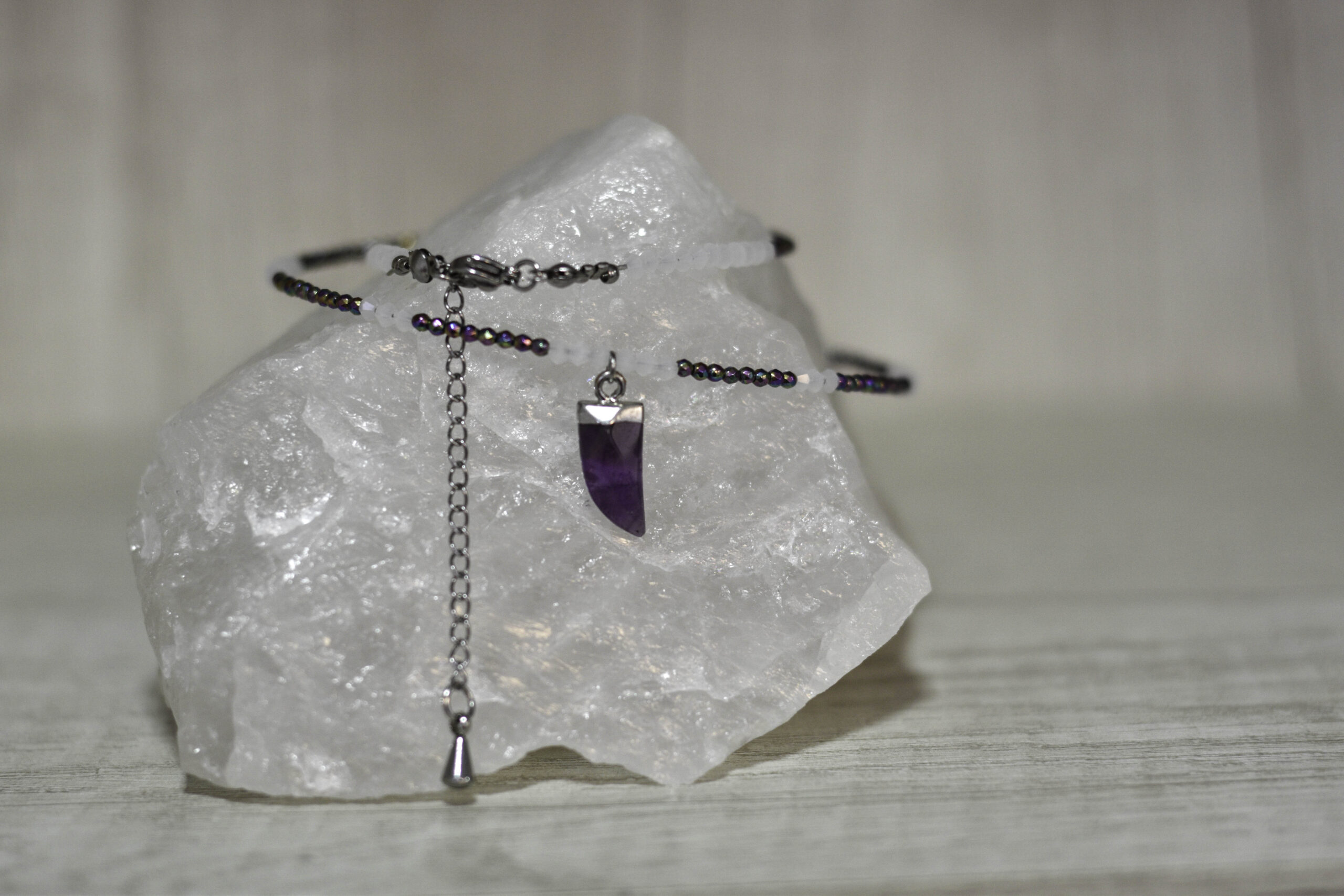 💖 Gargantilla “Armonía Celestial” – Cuarzo Rosa, Hematites & Amatista 💖